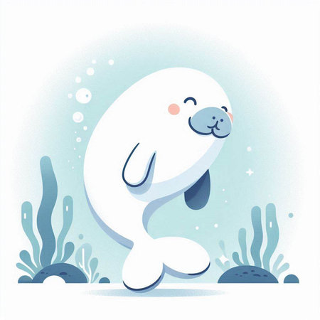Illustration of a Cute White Polar Bear in the Underwaterのイラスト素材