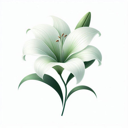 White lily flower isolated on white background. Vector floral illustration.のイラスト素材