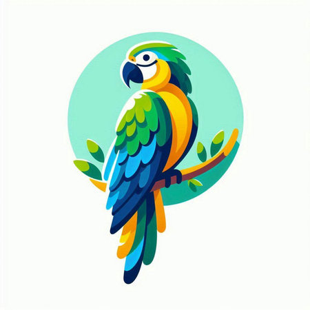 Cute macaw parrot on a branch. Vector illustration.のイラスト素材