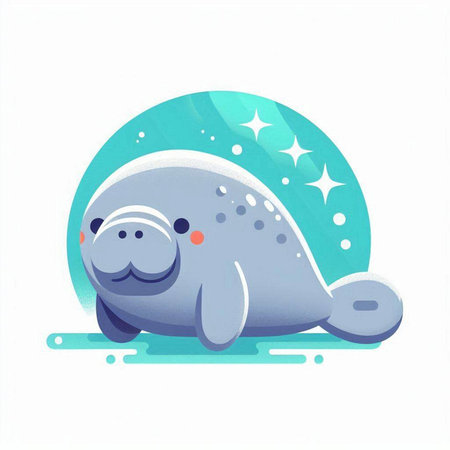 Illustration of a cute seal on a white background with a blue circleのイラスト素材
