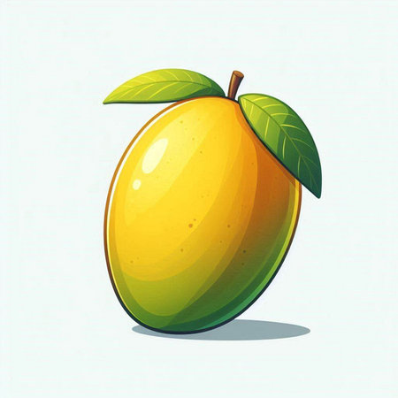 Mango fruit with green leaves on white background, vector illustration.のイラスト素材