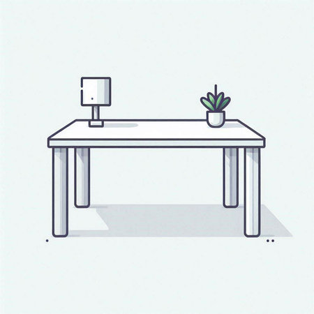 Vector illustration of a modern office desk with a lamp and a plantのイラスト素材