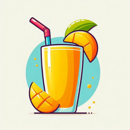 Mango smoothie with a straw in a glass. Vector illustration.のイラスト素材