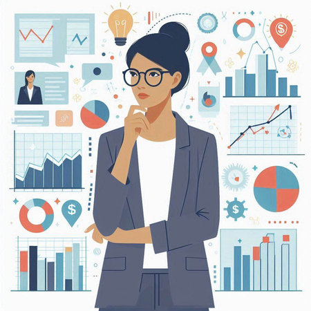Vector illustration of a woman in business suit and glasses. Business concept.のイラスト素材
