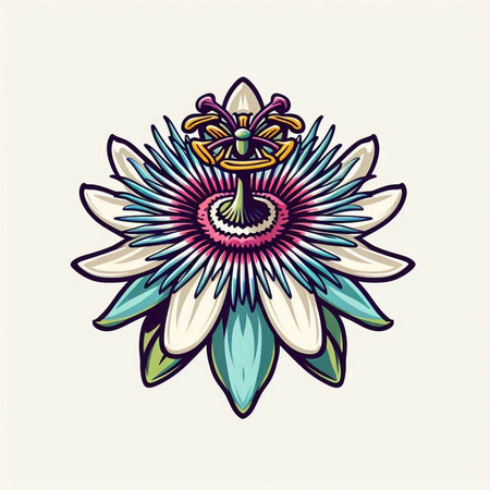 Passion flower icon isolated on white background. Hand drawn vector illustration.のイラスト素材