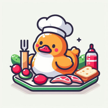 Vector illustration of a cute duck in the form of a chef.のイラスト素材