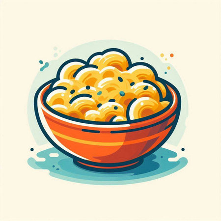 Illustration of a bowl of macaroni and cheese in cartoon styleのイラスト素材