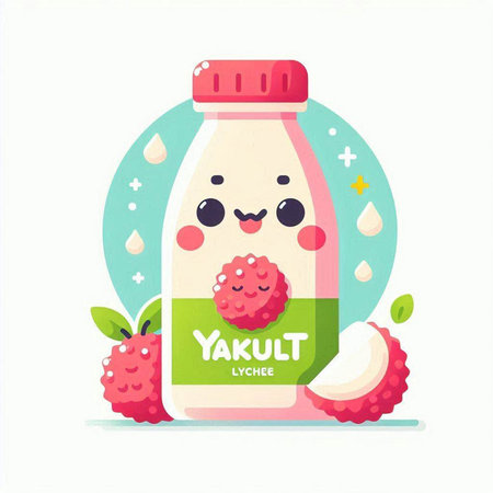 Vector illustration of milk bottle with raspberries. Cute cartoon style.のイラスト素材