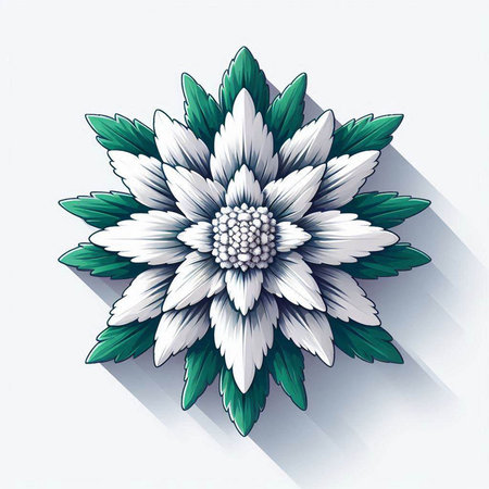 White flower with green leaves on a white background. Vector illustration.のイラスト素材