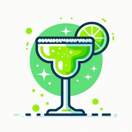 Cocktail icon in flat line style. Vector illustration of cocktail with lime and ice.のイラスト素材