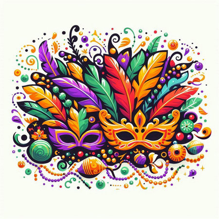 Mardi gras carnival mask with feathers and beads. Vector illustrationのイラスト素材