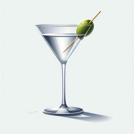 Martini glass with olives on white background. Vector illustration.のイラスト素材