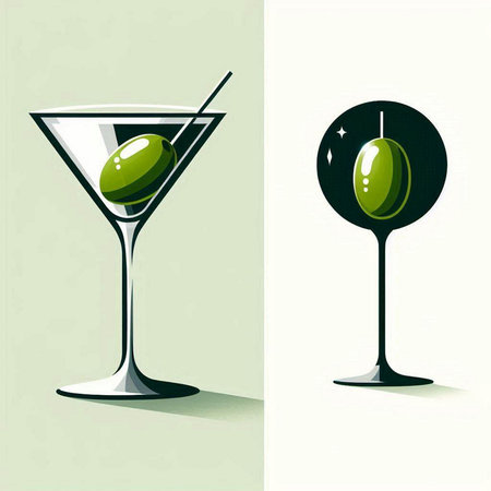 Martini glass with olives and olives, vector illustration.のイラスト素材