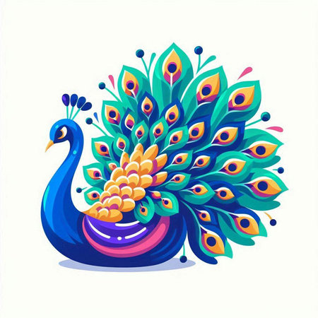 Peacock. Vector illustration. Isolated on white background.のイラスト素材