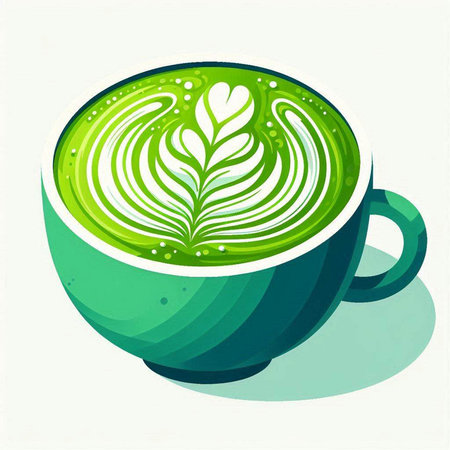 Green tea latte art. Vector illustration. Green tea latte art.のイラスト素材