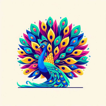 Colorful peacock vector illustration. Isolated on white background.のイラスト素材
