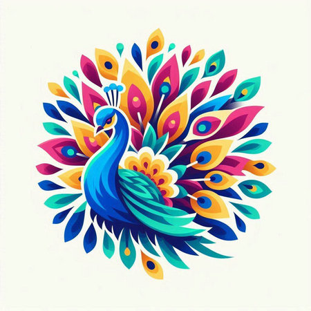 Colorful peacock vector illustration, isolated on a white background.のイラスト素材