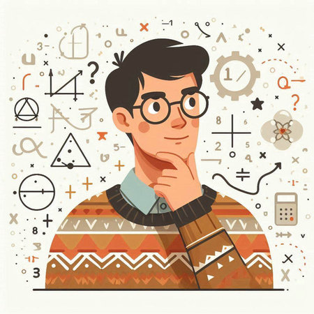 Vector illustration of a young man in glasses and sweater. Flat style.のイラスト素材