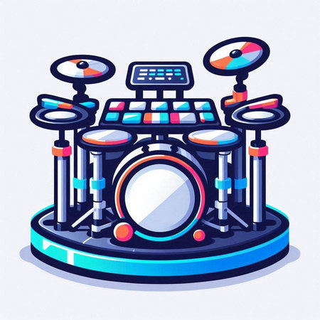 Drum kit on a white background. Vector illustration in cartoon style.のイラスト素材