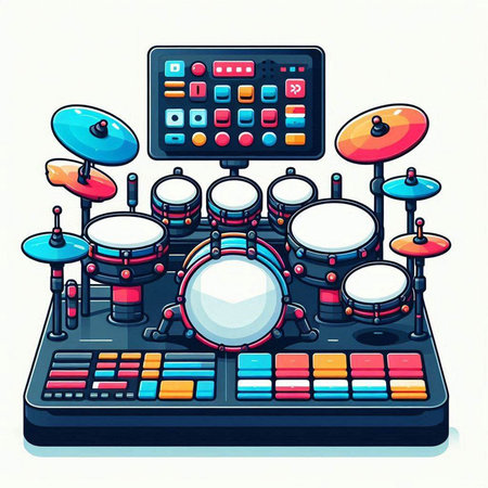 Drum kit on a white background. Vector illustration in cartoon style.のイラスト素材