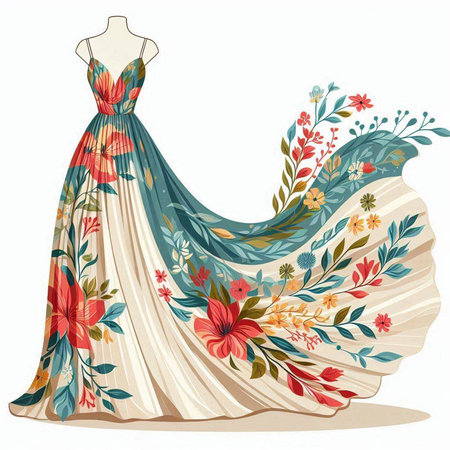 Wedding dress on a mannequin. Vector illustration.のイラスト素材