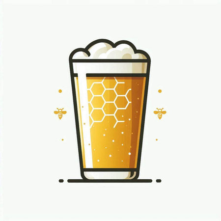 Beer glass with honey and bee. Vector illustration in flat style.のイラスト素材