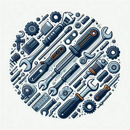Repair and service round composition with tools on white background, vector illustrationのイラスト素材