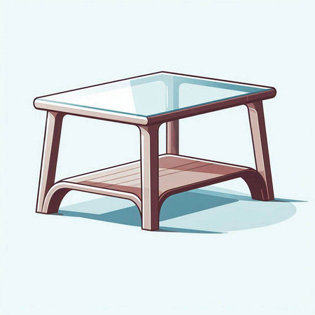 Illustration of a wooden coffee table on a light blue background.のイラスト素材