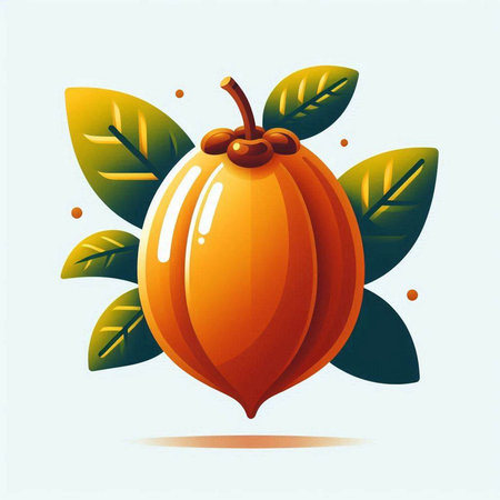 Cocoa fruit with leaves on a white background. Vector illustration.のイラスト素材