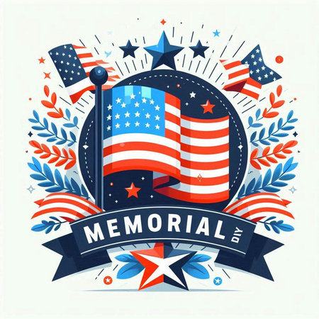 Memorial day background with american flag and stars, vector illustrationのイラスト素材