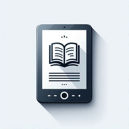 Tablet pc and book icon on the screen. Vector illustration.のイラスト素材