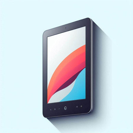 Modern digital tablet isolated on blue background. 3d render illustration.のイラスト素材