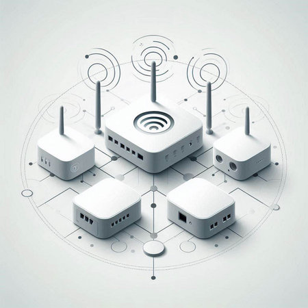 Circuit board with wi-fi router. High-tech technology concept. Vector illustrationのイラスト素材