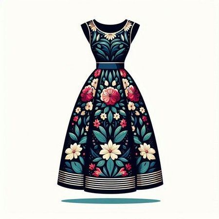 Vector illustration of a beautiful dress with flowers on a white background.のイラスト素材