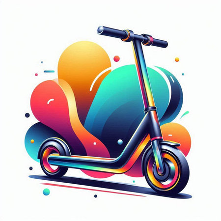 Colorful electric scooter on colorful abstract background. Vector illustration.のイラスト素材