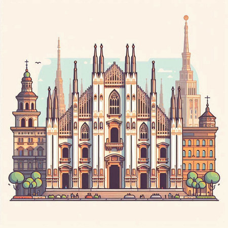 Krakow Cathedral, Poland. Vector illustration in retro style.のイラスト素材