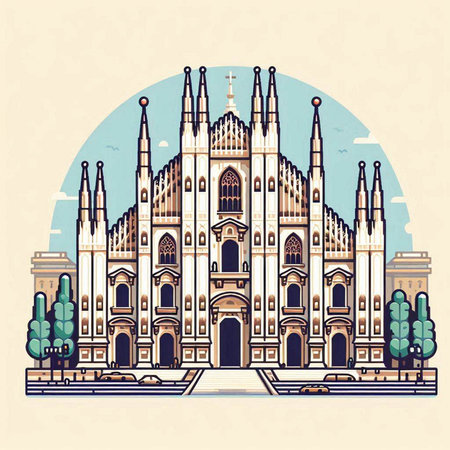 Cathedral of Milan, Italy. Vector illustration in retro style.のイラスト素材