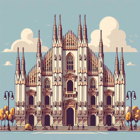Piazza Duomo in Milan, Italy. Vintage vector illustrationのイラスト素材