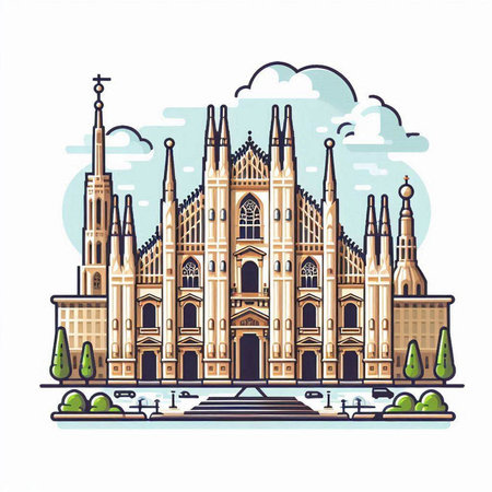 Cathedral of the Sacred Heart of Jesus in Barcelona, Spain. Vector illustrationのイラスト素材