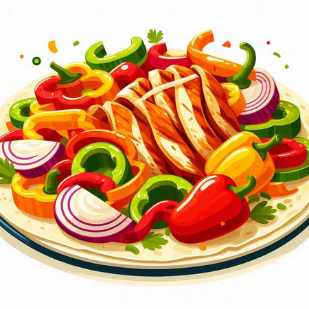 Illustration of a mexican tacos with chicken and vegetables.のイラスト素材