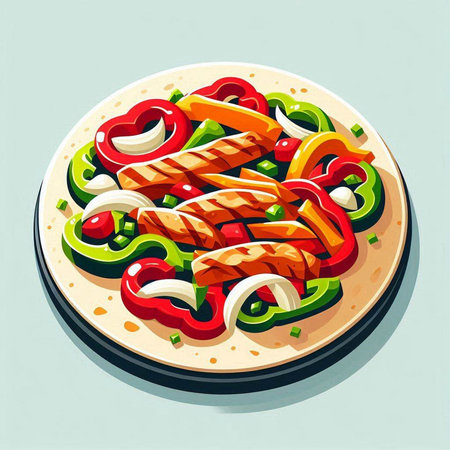 Illustration of a hot dog with vegetables on a round plate.のイラスト素材
