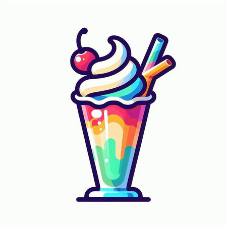 Colorful milkshake with whipped cream and cherry. Vector illustrationのイラスト素材