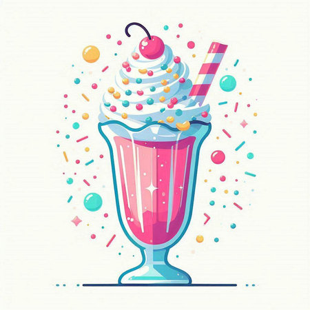 Vector illustration of milkshake with whipped cream, cherry and sprinklesのイラスト素材