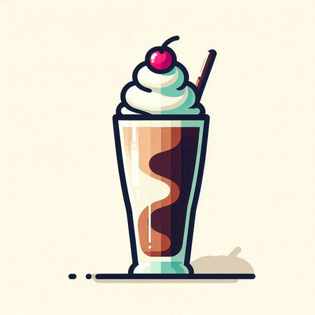Milkshake with whipped cream and cherry in glass. Vector illustration.のイラスト素材