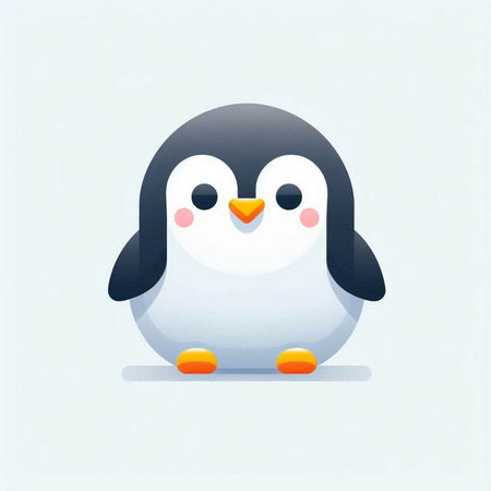 Cute penguin. Vector illustration in flat style on light blue background.のイラスト素材