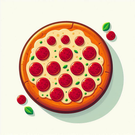 Pizza with pepperoni and mozzarella. Vector illustration.のイラスト素材