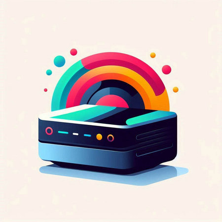 vector illustration of a computer with a colorful rainbow on a light backgroundのイラスト素材