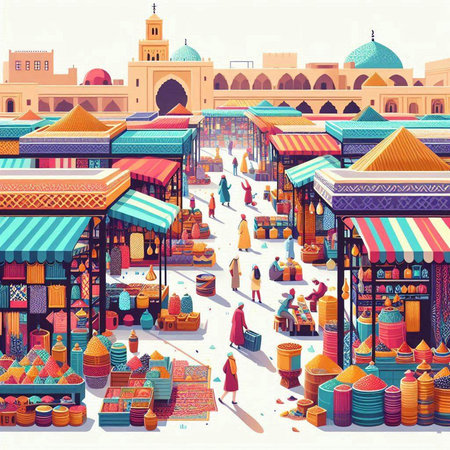 Famous souk in Fez, Morocco. Colorful vector illustrationのイラスト素材