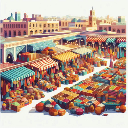 Arabian market in Dubai, United Arab Emirates. Vector illustration.のイラスト素材