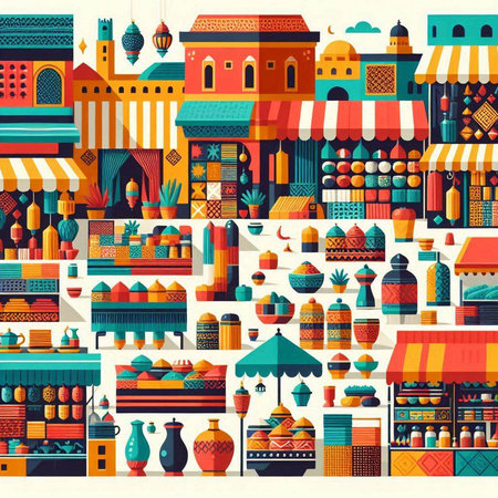 Seamless pattern with traditional indian market. Vector illustration.のイラスト素材